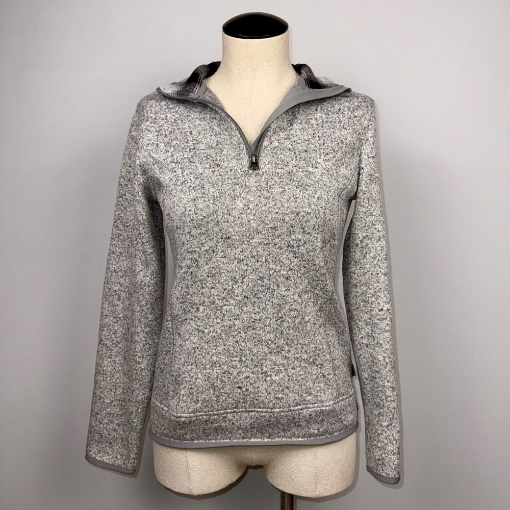 Eddie Bauer Women's Heather Gray Quarter-Zip Fleece Top with Plaid Collar XS